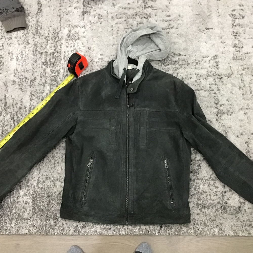Mens Danier greyish- blue Suede Leather spring hooded jacket